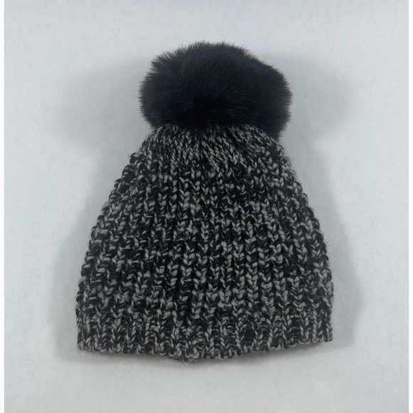 KYI KYI WOMEN’S FAUX FUR POM POM CLASSIC KNIT BEANIE CHARCOAL MARLED O/S main image 5